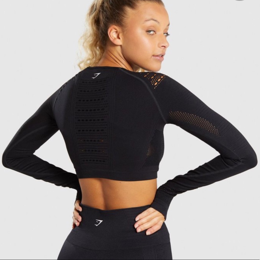 Gymshark Flawless Knit Long Sleeve Crop Top Black